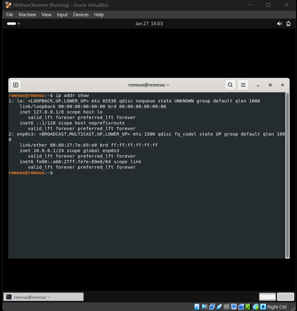 REMnux IP configuration