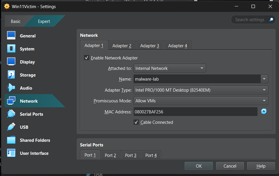 Windows network settings