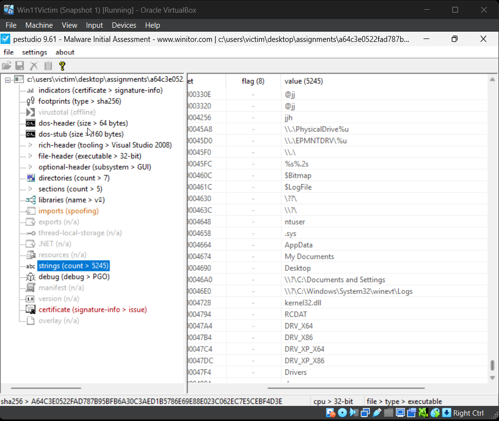 PEStudio structure / import observations