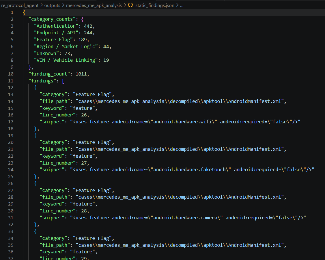 Static findings JSON or endpoint extraction output